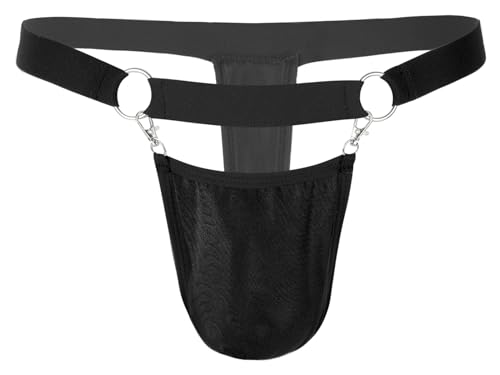 Panegy Men's Sexy Open Front Thongs Hook and Loop G-Strings Solid Metal Rings Thong Panties