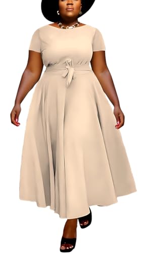 Image of BFFBABY Plus Size Dress A Line Dresses for Women Summer Long Dresses with Sleeve Casual Belted