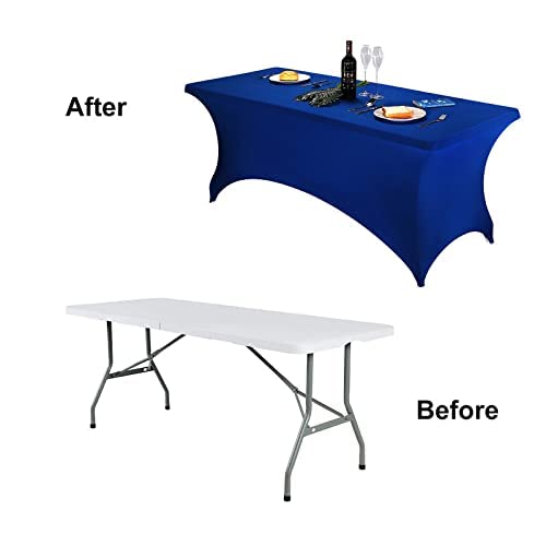 Image of FORLIFE 2Pack Spandex Table Covers,Fitted Tablecloth for Rectangular Tables, Stretch Patio Table Covers, Universal Spandex Table Cover for Wedding, Banquet, Party (6ft, Royal)