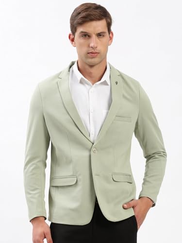 Image of SHOWOFFFF Men Solid Single Breasted Casual Blazer | Notched Lapel Full Sleeves Cotton Blazer for Mens | Slim Fit Regular Length Blazer for Men's