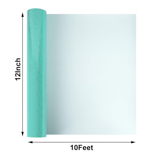 Image of FUNKAKA Glitter Fluorescent Cyan HTV Heat Transfer Vinyl Rolls, 12 inch x 10ft PU Iron on Vinyl for T-Shirts, Glitter HTV Vinyl for All Cutter Machines Easy to Cut & Weed for DIY Design