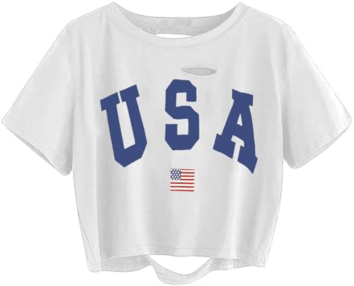 Image of Avanova Women Skull Finger Graphic Distressed Tee Shirt Ripped Short Sleeve Crop Tops