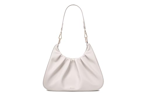 Image of JOLLQUE Small Shoulder Bag for Women,Mini Leather Dumpling Tote Purse,Handbags Soft Ruched Cloud(Beige)