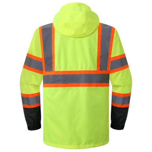Image of JKSafety Hi Vis Rain Jacket for Men Women Class 3 Rain Gear YBlack L