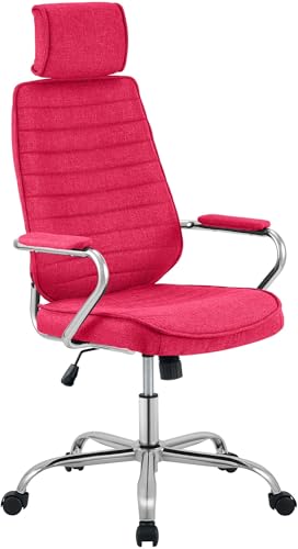 CLP Silla de Oficina ergonómica Rako, Ajustable en Altura, giratoria, con tapizado de Tela, Respaldo con reposacabezas, reposabrazos Acolchados, Color:Rojo