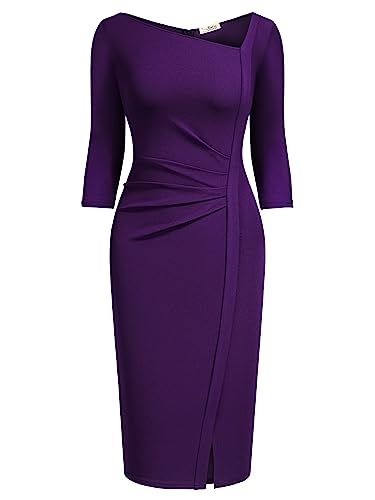 Image of AISIZE Women's Retro 3 /4 Sleeve Ruched Elegant Business Pencil Sheath Dress