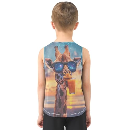 Boys Tank Top Shirts Giraffe Starry Sky Galaxy Animal Sleeveless T-Shirts Crew Neck for Kids Clothing Children3