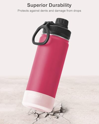 Image of koodee Insulated Water Bottle, 18oz Stainless Steel Double Wall Vacuum Wide Mouth Sport Bottle with Leakproof Spout Lid (Pink Red)
