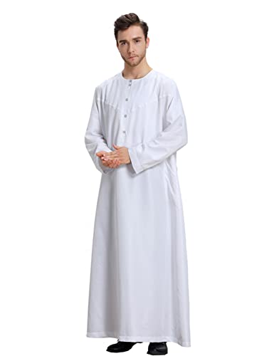 Qianliniuinc Men Arabic Long Sleeve Thobe for Ramadan - Muslim Kaftan Prayer Clothes Islamic Wear Middle Eastern Dress2