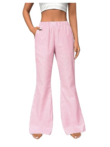 MakeMeChic Women's Y2K Striped Pants Elastic Low Rise Bell Bottoms Wide Leg Lounge Pants