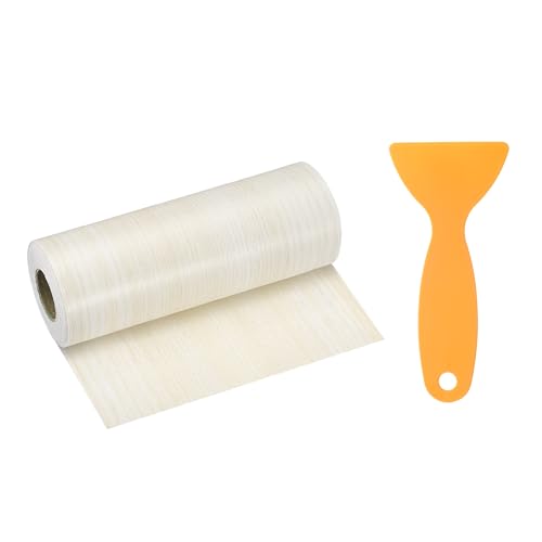 Image of HARFINGTON Wood Grain Repair Tape 6 Inch x 33ft Self Adhesive Repair Patch Tape Simulated Wooden Floor Tapes with Plastic Scraper for Tables Doors Windows Furniture, White Poplar