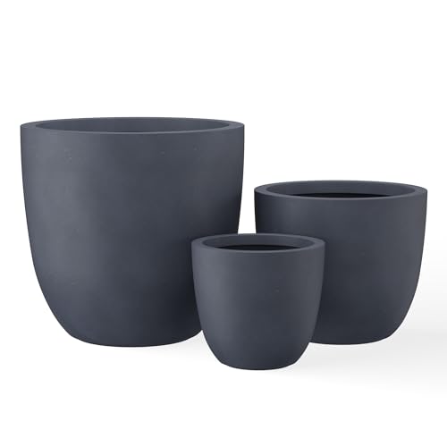 Image of Kante Set of 3 Charcoal Concrete Bowl Round Planters for Modern Home