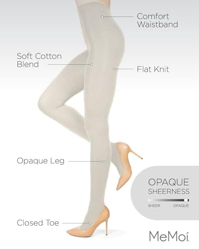 Image of MeMoi Brooklyn Flat Knit Cotton Tights for Women, Cozy and Stretchy Soft Sweater Tights - Sizes XS to 5x-6x