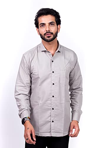 Image of HARPITA Men's Solid Regular Fit Cotton Casual Shirt with Spread Collar & Full Sleeves