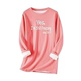 WARM FÜR KOMFORT: Ein warm gefüttertes Fleece-Sweatshirt ist das perfekte Oberteil für Frauen bei kaltem Wetter. Unser wattiertes Oberteil für Frauen hat eine Außenschicht aus 80% Baumwolle und 20% Polyester und eine Innenschicht aus 100% Polyester. Das weiche, flauschige Futter sorgt für Wärme und Gemütlichkeit und hält die Kälte ab.