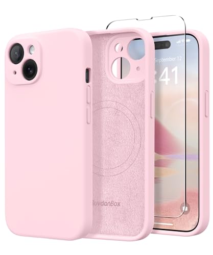 Image of Magnetic for iPhone 13 Case, Compatible with MagSafe, [Full Camera Protection][Screen Protector] Silicone Shockproof Protective Phone Case for iPhone 13 6.1 inch, Chalk Pink