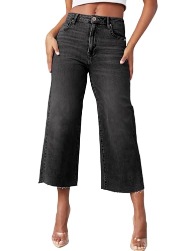 Sidefeel Women's High Waisted Jeans 2025 Wide Leg Zimbaplatinum Stretchy Baggy Capri Denim Pants