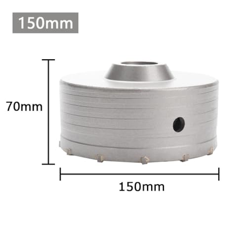 Broca de corona para perforación en concreto, 1 unidad, diámetro 150 mm, para taladro percutor, herramienta cortadora de cemento y piedra, con eje redondo miniatura 2