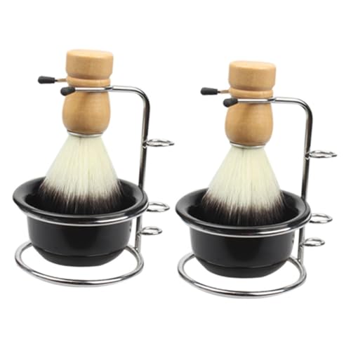 Ipetboom 2 Juegos tazón de espuma de afeitar kit de estuche de cuidado de hacer Pararse accesorios de cepillo de afeitar de escritorio el plastico Black