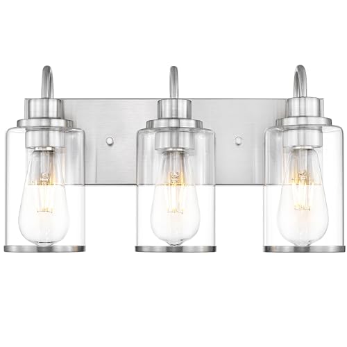 Image of Beionxii 3-Light Bathroom Light Fixtures, Brushed Nickel Bathroom Light Fixtures Over Mirror, Bathroom Vanity Light with Clear Glass Shade, Modern Vanity Lighting for LivingRoom Hallway, BX-VL01BN-3CG