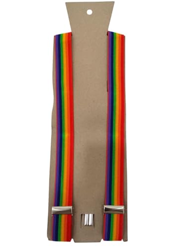 Image of BookMyCostume Rainbow Suspenders for Kids & Adults|Adjustable Elastic Y-Back Belt for Fancy Dress Costumes,Theme Parties,Dance Costume,School Functions&Stage Shows|Unisex Clip-on Suspenders Accessory