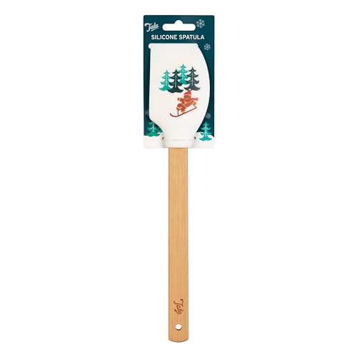 Tals Festive Print Design Silicone Spatula with Bamboo Handle, Pefect for Baking and Food Preparation