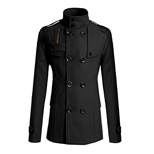 ARbuliry Chaqueta lisa para hombre, cárdigan, paños de lana, a prueba de viento, abrigo cargo para hombre, rompevientos clásico de Inglaterra para invierno y otoño (Negro L) Cover