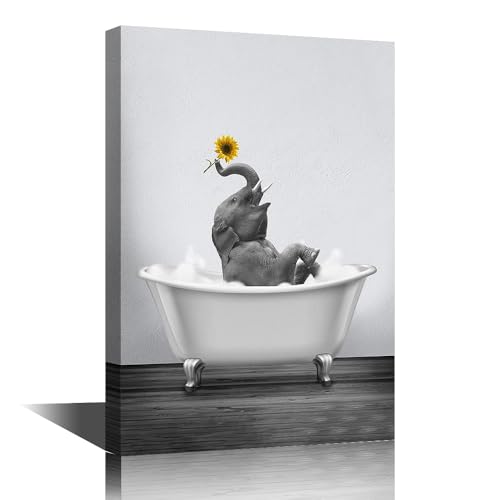 Cuadro de elefante feliz moderno, lienzo decorativo para pared enmarcado grande de 36 x 24
