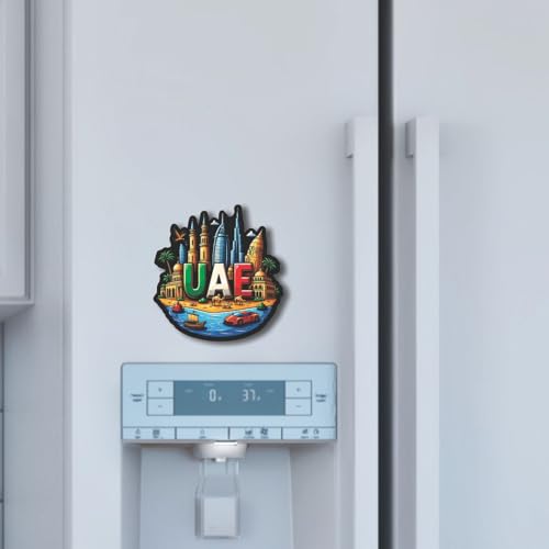 Image of CVANU UAE Country Landmark Theme 2pcs MDF Fridge Magnet - Wooden Travel Souvenir Refrigerator Decorative Collectible Magnet
