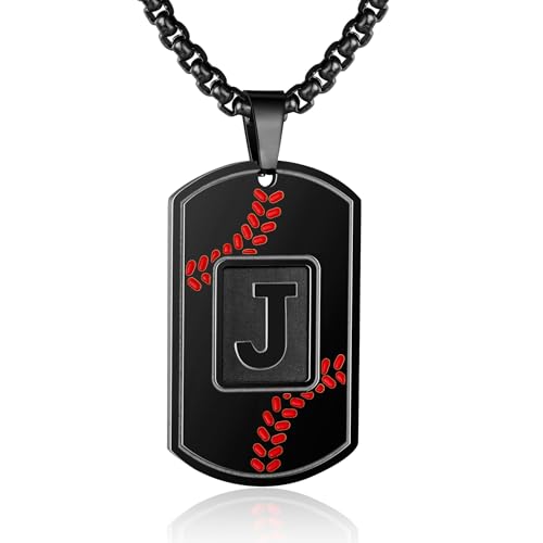 Baseball Initial A-Z Dog Tag Necklace Baseball Charm