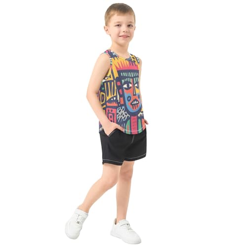 Boys Tank Top Shirts African Face Graphic Tribal Sleeveless T-Shirts Crew Neck for Kids Clothing Children4