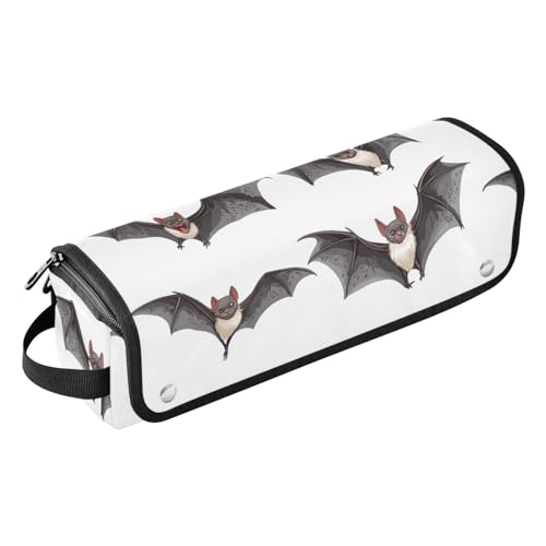 Bolso de viaje para herramientas de cabello para mujer con tapete resistente al calor removible y organizador portátil para planchas y accesorios de cuidado capilar, con diseño de murciélagos blancos miniatura 1