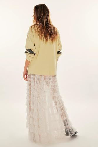 UAURORAO Women Tulle Slip Maxi Skirt Ruffle Pleated Lace Slip Skirt See Through Underskirt Layered Tutu Skirt Petticoat4