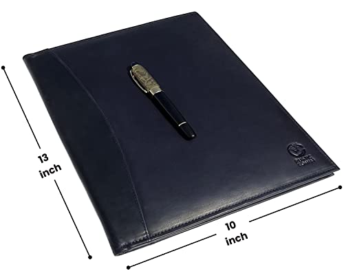 Image of Royal Blue Medium Leather Business Portfolio Notebook File Folder | Professional Folder Organizer Gift for Men & Women | Durable Leather Padfolio for Men 3 + 1 Sleeves for documents and Notepad