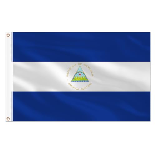 Image of AhfuLife Nicaragua Flag 3x5 Ft, Large Nicaraguan Flags for Outside - Double Side with Brass Eyelets for Olympic Party Decorations, Soccer Party Decoration Bar Garden Street Decoration Indoor Outdoor