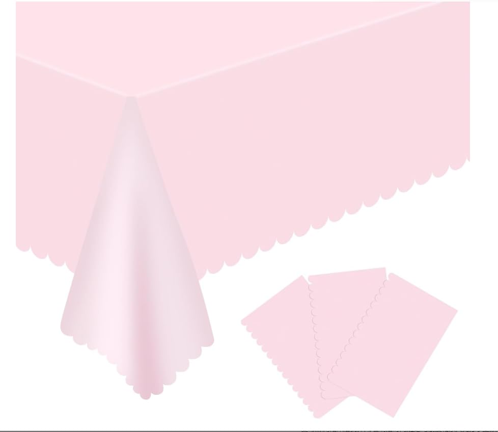 TUTUTUTUU - Mantel de plástico rosa, 137 x 274 cm, bordes festoneados, desechables, para cumpleaños, pícnic, barbacoa, juego de 4