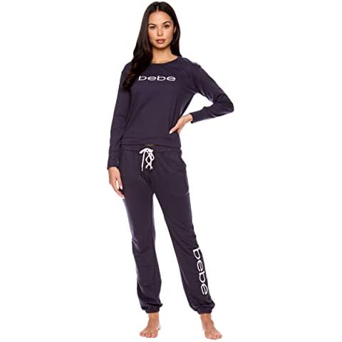 bebe Womens Pajama Sets - French Terry Pajamas for Women with L/S Pullover and Pants with Pockets (Midnight Lavender, X-Large) Cover