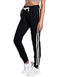 PULI Sweatpants for Women Slim Fit Cotton Yoga Athletic Drawstring Workout Joggers Pants with Pockets Black S