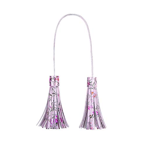 ZOONAI Women Leather Tassel Bag Tag Handbag Wallet Purse Decorations (Pink Floral)