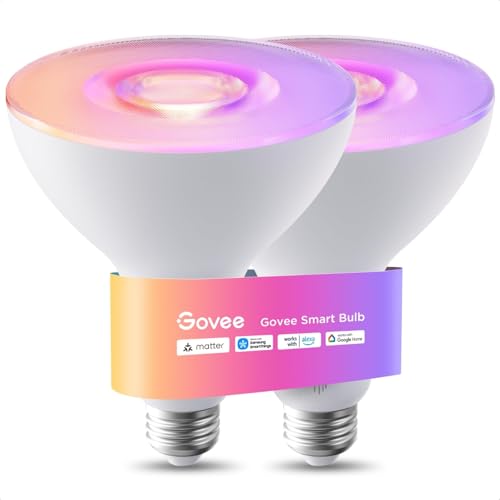 Image of Govee Par38 Flood Smart Light Bulbs, 1300Lm Flood Light Outdoor 2-Pack | IP65 Waterproof, Smart Bulbs Compatible with Alexa, Matter & SmartThings, RGBWW Tunable White for Porch & Garage, E26 Base