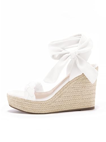 Image of Syktkmx Womens Braided Wedge Espadrille Sandals Lace Up Slingback Open Toe Summer Platform Heeled Shoes