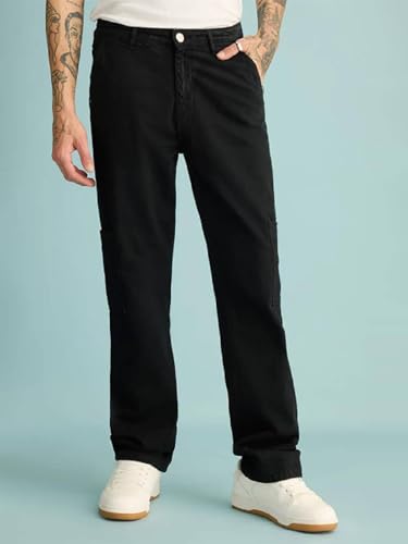 Image of KOTTY Men's Straight Leg Cargo Jeans - Retro Street Style Denim with Utility Pockets