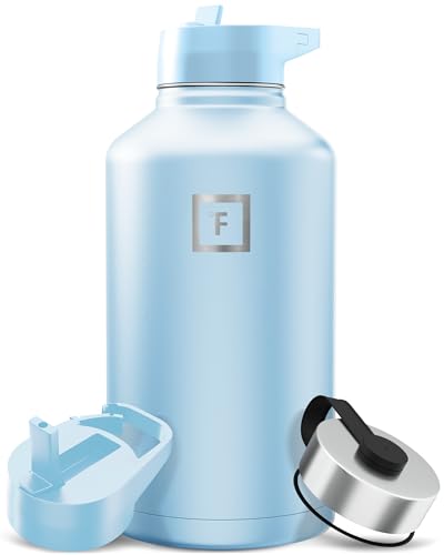 Image of IRON FLASK Camping & Hiking Hydration Flask with Straw, Wide Mouth Insulated Stainless Steel Sports Water Bottle - 64 oz Morning Mist
