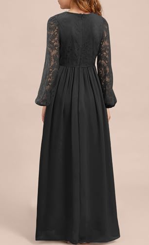 MITILLY Girls Fall Long Sleeve Maxi Dress Vintage A-Line Chiffon Ruffle Flowy Lace Flower Girl Dresses for Wedding Party4