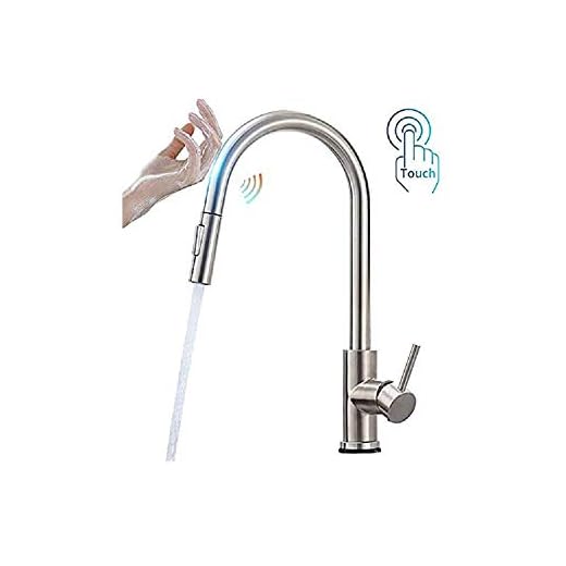 Touch Kitchen Faucet with Pull Down Sprayer, Single Handle Smart Kitchen Sink Faucets with Pull Out Sprayer, Stainless Steel Touch Activated Faucet, Brushed Nickel (Sliver)