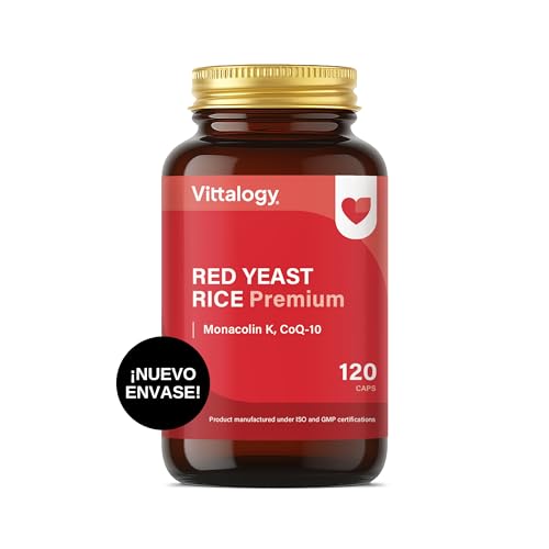Vittalogy Lievito di Riso Rosso Premium. Riso al lievito rosso con Coenzima Q10. Monakolina K con estratto di cardo mariano, Policosanolo e Coenzima Q10. 120 Capsule