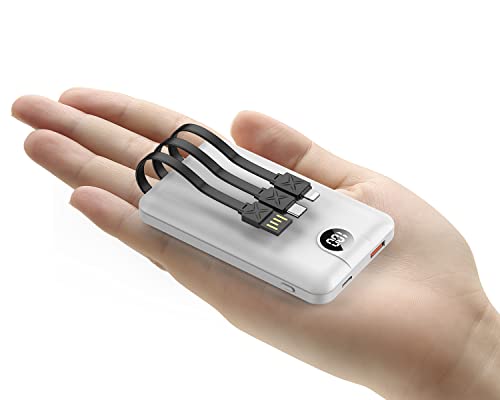 Portable Charger small Power Bank 12000mAh,Mini Fast Charging Power Bank,Battery Bank with Built-in Cables,2 Input and 4 output External Battery Pack Compatible with iPhone14/13/12/11/10/9/Android etc
