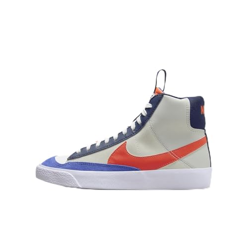 Nike Blazer Mid '77 SE Big Kids' Shoes (FQ7413-100, White/Light Silver/Midnight Navy/Team Orange) Size 5.5