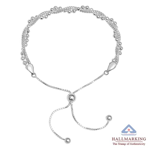 Image of TRUESILVER ACPL 925 Sterling Silver Sliding Bolo Bracelets for Women | BIS Hallmarked Fancy Link Rolo Design Bracelet | Adjustable Slider Chain Bracelet Gift for Birthday Anniversary Wedding