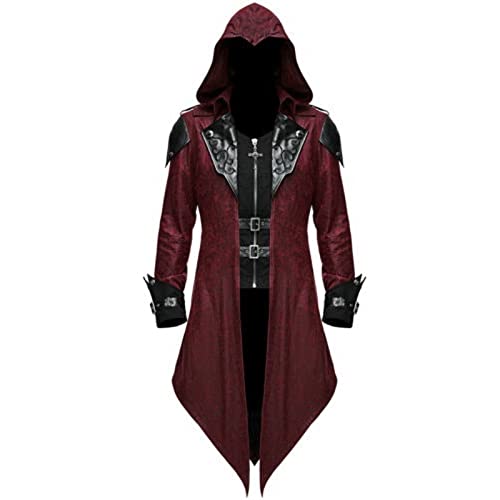 Veste à capuche gothique pour homme - Noir - Assassins Creed - Trench - Unisexe - Style médiéval - Halloween - Style rétro - Steampunk - Gothique - Pour...